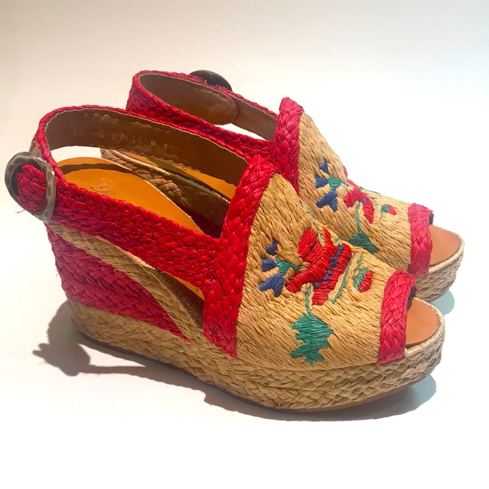 Robert Clergerie raffia wedge heels